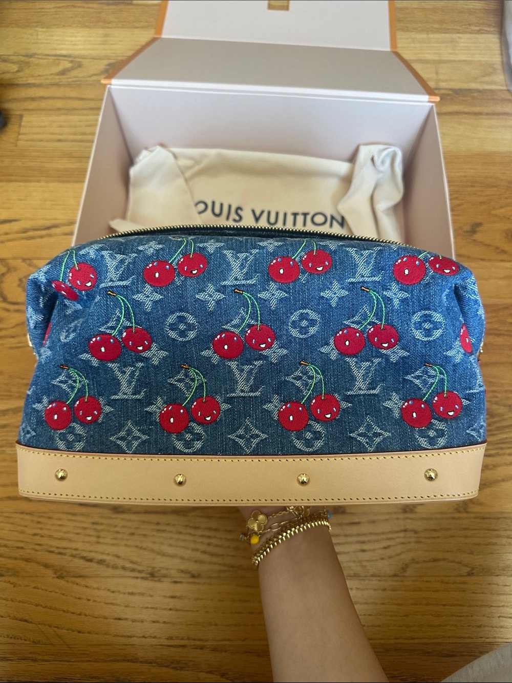 Louis Vuitton Denim Cherry Monogram Pouch - Blue, Red & Pink Trim